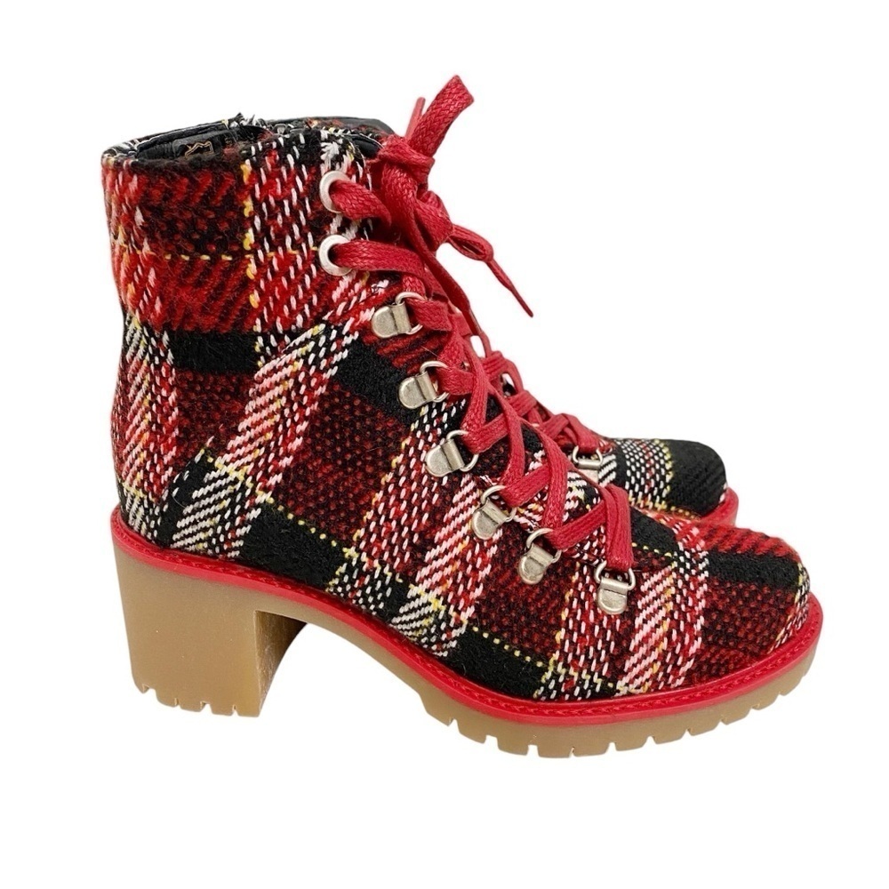 Eric Michael Indigo Lace-Up Boots Red Plaid Tweed Women's 35